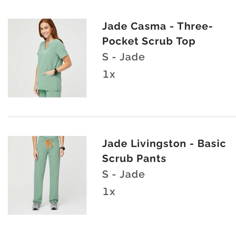 Figs jade scrubs set - Casma top size small, Livingston pant size small